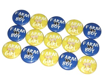 Farming, 1", 1.25", Button, Farm Theme, Farm Decor, Farm Girl, Farm Boy, Pig, Cow, Party Favor, Gift, Flatback, Pinback, Pin, Badge, FG005