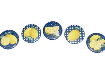 Lemon Magnet, 1", 1.25", 1.5", 2.25", Button Magnet, Lemon Theme, Lemon Decor, Lemon, Fruit Theme, Dark Blue, Yellow, Party Favor, FD046