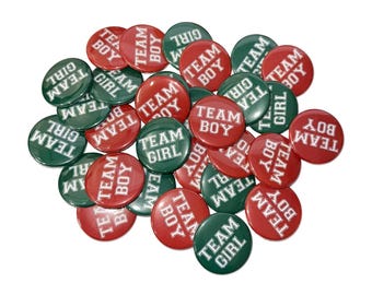 Gender Reveal, Dark Green, Dark Red, 1.25", 1.5", 2.25", Pinback Button, Christmas, Baby Reveal, Green Team Girl, Red Team Boy, VB589, VB588