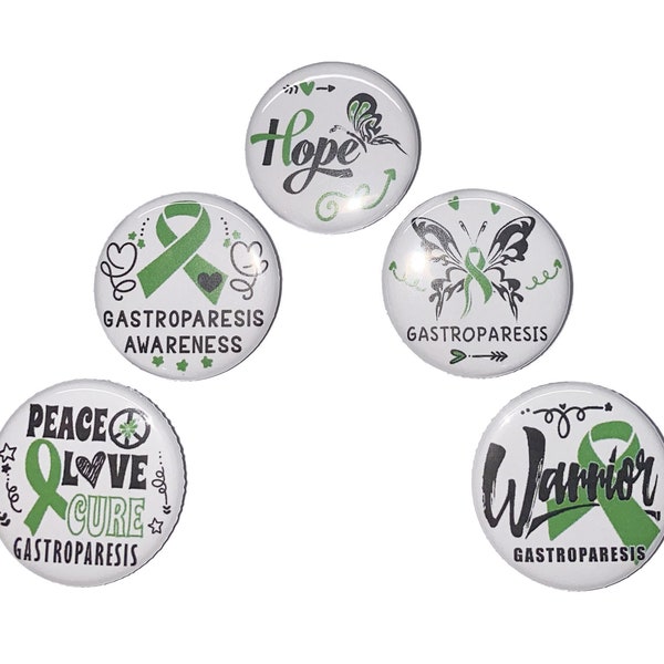 Green Ribbon, Gastroparesis, 1", 1.25", 1.5", 2.25", Button, Green Ribbon Theme, Flatback, Pinback, Pin, CA058