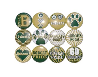 Bobcat Magnet, Dark Green, Gold, 1", 1.25", 1.5", 2.25", Button Magnet, Bobcat Theme, SM072