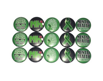 Mental Health Magnet, 1", 1.25", 1.5", Button Magnet, Mental Health, Brain Magnet, Brain, Green Ribbon, Green Ribbon Magnet, Magnet, MH001