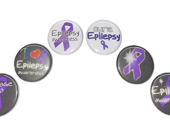 Epilepsy, 1", 1.25", 1.5", Button, Epilepsy Ribbon, Epilepsy Theme, Purple Ribbon, Epilepsy Awareness, Aware, Flatback, Pinback, Pin, CA035