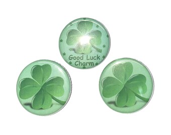 Clover, Good Luck, Green, 1", 1.25", Button, Lucky Leaf, St. Patrick's Day, 4 Leaf Clover, Irish Theme, Flatback, Pinback, Pin, Badge, ST001