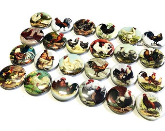 Chicken Magnet, 1", 1.25", 1.5", 2.25", Button Magnet, Chicken Decor, Chicken Theme, Rooster, Rooster Magnet, Fowl, Poultry Magnet, BR007