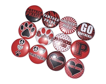 Panther, Red, Black, 1", 1.25", 1.5", 2.25", Button, Panther Theme, Panther Flatback, Panther Pinback, Badge, SM091