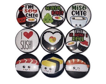 Sushi Magnet, 1", 1.25", 1.5", Button Magnet, Sushi, Sushi Theme, Sushi Decor, Sushi Birthday, Sushi Party Favor, Sushi Roll, Heart, FD030