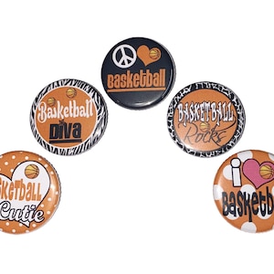 Basketball, 1&quot;, 1.25&quot;, Button, Orange, Black, Basketball Theme, Basketball Decor, BBall, Birthday, Party Favor, Flatback, Pinback, SM022