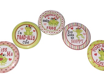 Frog Magnet, 1", 1.25", 1.5", Button Magnet, Frog, Frog Theme, Decor, Frog Birthday, Frog Gift, Frog Party Favor, Love, Frog Kiss, V004