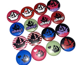 Pirate, 1", 1.25", Button, Pirate Party, Pirate Party Favor, Pirate Theme, Pirate Gift, Pirate Ship, Skull, Flatback, Pinback, PK005