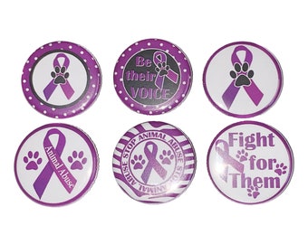 Animal Abuse Awareness Magnet, 1", 1.25", Button Magnet, Animal Magnet, Animal Button, Animal Abuse, Animal Awareness, Purple Ribbon, AA001