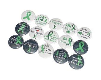 Brain Injury, TBI, Green Ribbon, 1", 1.25", 1.5", 2.25", Button, Brain Injury Awareness, Green Ribbon Theme, Flatback, Pinback, Pin, CA052