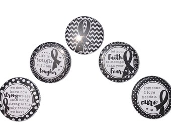 Black Ribbon Awareness, 1", 1.25", 1.5", 2.25", Button, Melanoma Awareness, Black Ribbon, Black Ribbon Theme, Flatback, Pinback, Pin, CA001