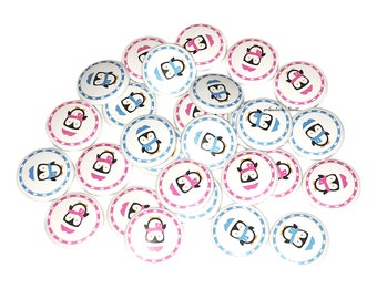 Gender Reveal, Penguin, Pink, Blue, 1.25", 1.5", 2.25", Pinback Button, Winter, Holiday, Baby Reveal, Boy, Girl, Pink or Blue, VB241, VB251