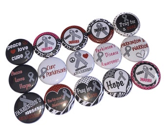 Parkinson's, Gray Ribbon, 1", 1.25", 1.5", 2.25", Button, Grey Ribbon, Parkinson's Awareness, Cure Parkinson's, Flatback, Pinback, CA004