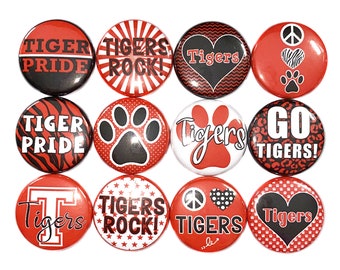 Tiger Magnet, Red, Black, 1", 1.25", 1.5", 2.25", Button Magnet, Tiger Theme, Tiger Decor, SM004