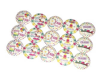 Fair, 1", 1.25", 1.5", 2.25", Button, Fair Theme, Fair Party Favor, Carousel, Ferris Wheel, Bumper Car, Festival, Flatback, Pinback, OH004