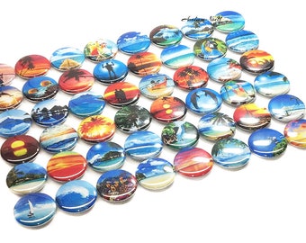 Tropical Magnet, 1", 1.25", 1.5", 2.25", Button, Tropical, Beach, Palm Tree, Dolphin, Sunset, Scuba, Sail Boat, Vacation, TS019