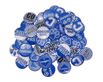 Cougars, Royal Blue, White 1", 1.25", 1.5", 2.25", Button, Cougar Theme, Party Favor, Flatback, Pinback, SM060