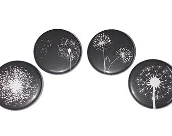 Dandelion Magnet, 1", 1.25", 1.5", 2.25", Button Magnet, Dandelion Theme, Dandelion Decor, Wish, Luck, White Dandelion, Black, Daisy, PF010