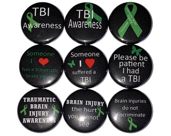Brain Injury Magnet, TBI Magnet, 1", 1.25", 1.5", Button Magnet, Brain Injury Awareness, Green Ribbon Magnet, TBI, Brain Injury, CA045
