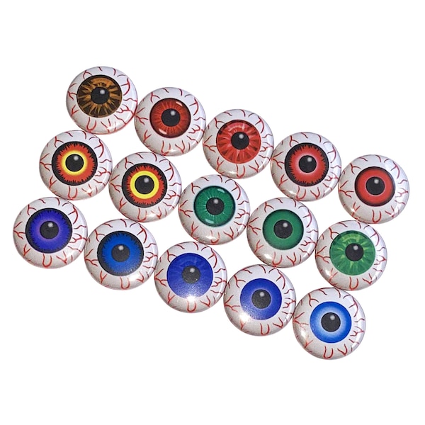 Eyes, Blood Shot, 1", 1.25", 1.5", Button, Eye, Eye, Vein, Iris, Pupil, Flatback, Pinback, Pin, Badge, Patch, Hangover, Optometry, D006