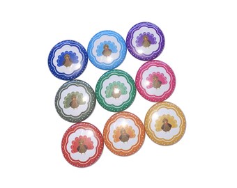 Turkey, 1", 1.25", 1.5", 2.25", Button, Pink Turkey, Green Turkey, Blue Turkey, Orange Turkey, Purple Turkey, Flatback, Pinback, TG002
