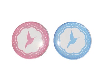 Hummingbird, Gender Reveal, Pink, Blue, 1.25", 1.5", 2.25", Pinback Button, Girl or Boy, Pink or Blue, Baby Reveal, Baby Vote, VB009, VB014