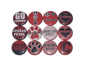 Cougar Magnet, Red, Black, 1", 1.25", 1.5", 2.25", Button Magnet, Paw, Cougar Theme, Cougar Decor, Party Favor, Red Paw, Red Cougar, SM018