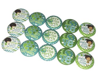 Save Earth Magnet, 1", 1.25", 1.5", 2.25", Button Magnet, Green Theme, Earth Day, Recycle, Save the Planet, Green, Eco Theme, Green, PF007