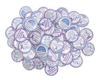 Domestic Violence, 1", 1.25", 1.5", 2.25", Button, Purple Teal Ribbon, Violence Ribbon, Domestic Abuse, Flatback, Pinback, CA057
