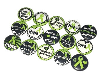 Lymphoma, Lime Ribbon, 1", 1.25", 1.5", 2.25", Button, Green Ribbon, Lymphoma Awareness, Cure Lymphoma, Flatback, Pinback, Pin, Badge, CN009