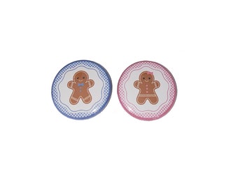 Reveal, Gingerbread, Blue, Pink, 1.25", 1.5", 2.25", Pinback Button, Christmas Reveal, Holiday Reveal, Xmas Reveal, VB290, VB170