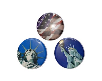 Patriotic Magnet, Flag Magnet, 1", 1.25", Button Magnet, Statue of Liberty, American Flag, US Flag, America, USA, Liberty, Flag Theme, PC004