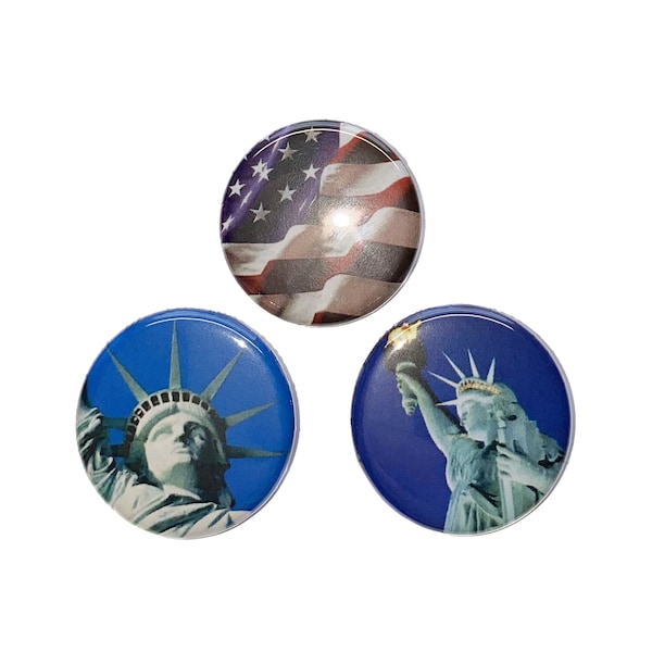 Patriotic Magnet, Flag Magnet, 1", 1.25", Button Magnet, Statue of Liberty, American Flag, US Flag, America, USA, Liberty, Flag Theme, PC004