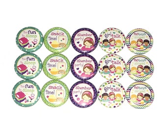 Slumber Party Magnet, 1", 1.25", 1.5", 2.25", Button Magnet, Slumber Party Theme, Slumber Party Decor, Birthday, Party Favor, Gift, GR002