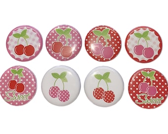 Cherry, 1", 1.25", 1.5", Button, Cherry Button, Cherry Pin, Cherry Party Favor, Pink Cherry, Red Cherry, Flatback, Pinback, Badge, FD009