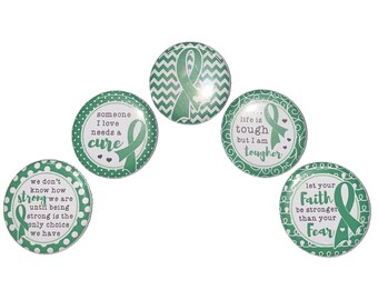 Green Ribbon Magnet, 1", 1.25", 1.5", 2.25", Button Magnet, Green Awareness, Green Ribbon, Mental Health, Cancer, Cerebral Palsy, CA003