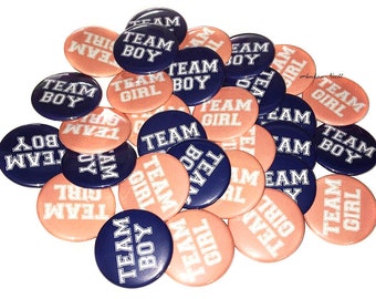 Gender Reveal, Coral, Navy Blue, 1.25", 1.5", 2.25", Pinback Button, Baby Shower, Team Girl, Team Boy, Baby Reveal, Boy, Girl, VB099, VB151