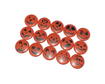 Pumpkin Faces, 1", 1.25", Button, Halloween Party Favor, Jack O' Lantern, Halloween Decor, Fall Decor, Pumpkin Theme, Pumpkin, Cat, H010