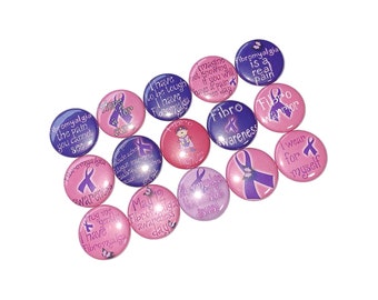 Fibromyalgia, Fibro, 1", 1.25", 1.5", Button, Fibro Awareness, Fibro Ribbon, Purple Ribbon, Fibro Support, Flatback, Pinback, Pin, CA039