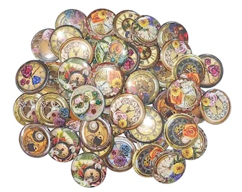 Time, Clock, 1", 1.25", 1.5", 2.25", Button, Flower, Party Favor, Clock Decor, Around the Clock, Timeless, Floral, Flatback, Pinback, C003