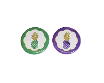 Pineapple, Gender Reveal, Baby Reveal, Green Purple, 1.25", 1.5", 2.25", Pinback Button, Baby Shower, Boy or Girl, Mardi Gras, VB210, VB482
