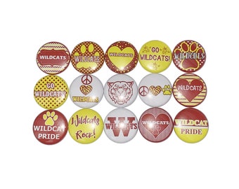 Wildcat Magnet, Red, Yellow, 1", 1.25", Button Magnet, Wildcat Theme, Wildcat Decor, Party Favor, SM026