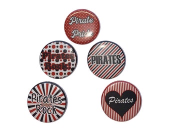 Pirate Magnet, Red, Black, 1", 1.25", Button Magnet, Pirate Theme, Party Favor, SM056