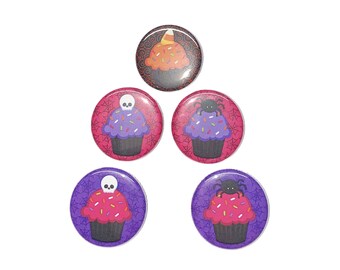 Halloween Cupcake, 1", 1.25", 1.5", 2.25", Button Magnet, Cupcake Magnet, Cupcake, Holiday Magnet, Skeleton, Spider, Candy Corn, Skull, H001