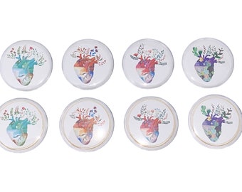 Heart, 1", 1.25", 1.5", 2.25", Button, Heart Theme, Heart Decor, Cardiology, Cardiology Theme, Cardiology Decor, Flatback, Pinback, AE003
