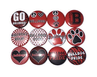 Bulldog Magnet, Red, Black, 1", 1.25", 1.5", 2.25", Red, Black, Button Magnet, Bulldog Theme, Bulldog Decor, Party Favor, Paw, SM003