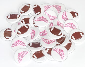 Gender Reveal, Tiaras, Footballs, 1.25", 1.5", 2.25", Pinback Button, Baby Shower, Boy, Girl, Baby Reveal, Baby Shower, Crown, SE057, VB164