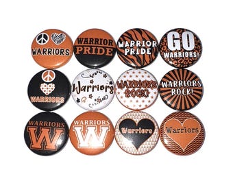 Warriors Magnet, Orange, Black, 1", 1.25", 1.5", 2.25", Button Magnet, Warriors Decor, Warriors Theme, SM095